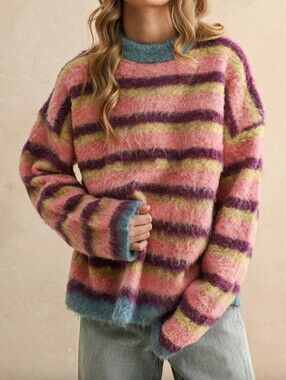 Miou Muse Oversized Striped Fuzzy Sweater